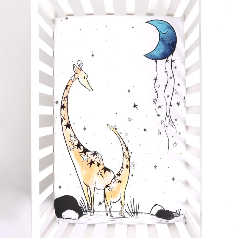 JumpOff Jo â€“ Fitted Mini Crib Sheet (24 x 38 x 5 Inches) - Fits Portable Crib, Playard, and Playpen Mattresses and Mats - Soft 100% Cotton â€“ Giraffe & A Calf - Image 3